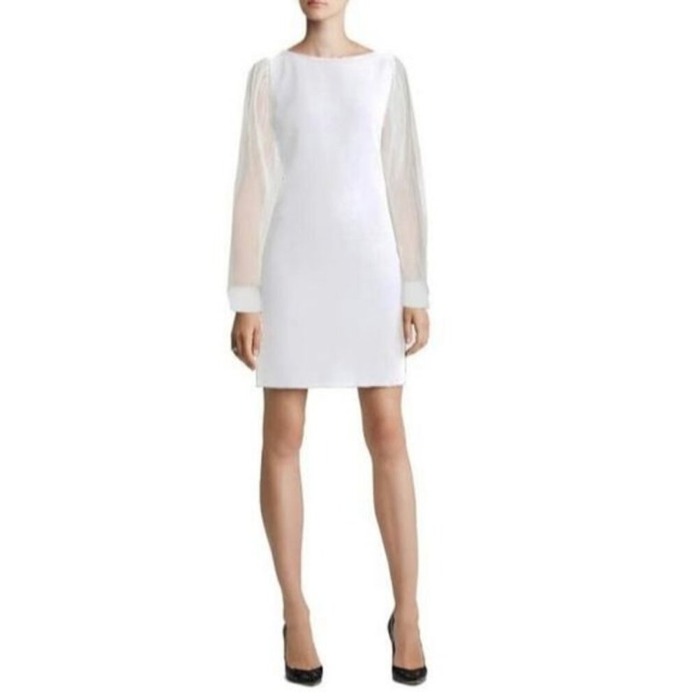 Elie Tahari Elegant Pencey Ivory Silk Trim Sheath Cocktail Formal Dress Sz. S‎